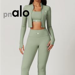 Fitted Naked Feel Shockproof High Waist Yoga Pants Three Piece Set 10 colors 29201425