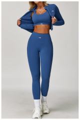 Fitted Naked Feel Shockproof High Waist Yoga Pants Three Piece Set 10 colors 29201425