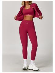 Fitted Naked Feel Shockproof High Waist Yoga Pants Three Piece Set 10 colors 29201425