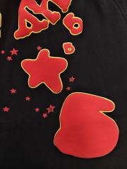 Black Red Outline Bubble Star Letter Sweat Shorts