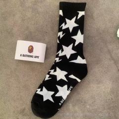 BAPE Black Star Pattern White Mid Calf Crew Socks