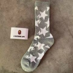 BAPE Black Star Pattern White Mid Calf Crew Socks