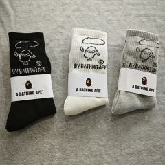 BAPE By Bathing Ape Sketch Ape Logo White Crew Mid Calf Socks