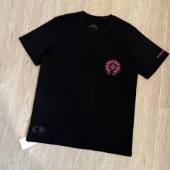 1:1 Top Quality CH Hot Pink Horseshoe Circle Black Pocket T-Shirt