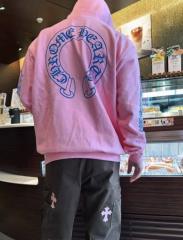 1:1 Top Quality CH Blue Floral Sleeve Pink Horseshoe Graphic Pullover Hoodie