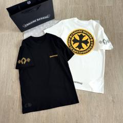 1:1 Top Quality CH Yellow Circle Cross Pocket White Short Sleeve T-Shirt