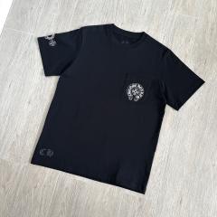 1:1 Top Quality CH Vertical Multicolor Horseshoe Circle White Pocket T-Shirt