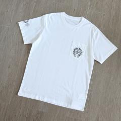 1:1 Top Quality CH Vertical Multicolor Horseshoe Circle White Pocket T-Shirt