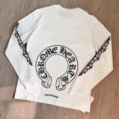 1:1 quality CH Black Floral Sleeve White Horseshoe Circle Pocket Long Sleeve T-Shirt