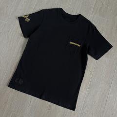 1:1 Top Quality CH Yellow Circle Cross Pocket White Short Sleeve T-Shirt