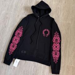 1:1 Top Quality CH Hot Pink Floral Sleeve Black Pullover Hoodie
