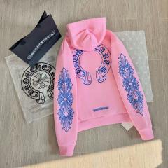 1:1 Top Quality CH Blue Floral Sleeve Pink Horseshoe Graphic Pullover Hoodie