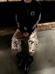 1:1 Quality CH Black Floral Sleeve Horseshoe Waffle Long Sleeve Thermal T-Shirt