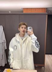 1:1 Top Quality CH Black Floral Cross Sleeve White Full Zip Hoodie