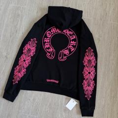 1:1 Top Quality CH Hot Pink Floral Sleeve Black Pullover Hoodie