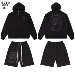 Saint Vanity Rhinestone Perforated Hoodie Short Set