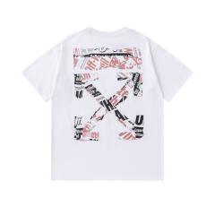OW Newspaper Collage Arrow Dual Front Back Short Sleeve T-shirt