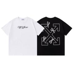 OW Scissors Outline Arrow Dual Front Back Short Sleeve T-shirt