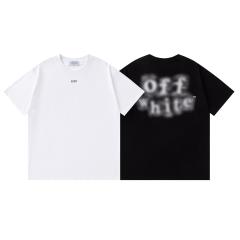 OW Halftone Dot Gradient Letter Dual Front Back Short Sleeve T-shirt