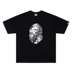 A Bathing Ape Bape Ink Painting Tree Ape Head Dual Front Back Print Short Sleeve T-shirt