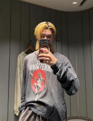 1:1 Top Quality Paly Hollywood Cropped Distressed Long Sleeve Fade Wash T-shirt