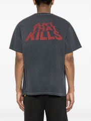 1:1 Top Quality Gallery Skeleton Beach Art That Kills Dual Front Back Print Fade Wash Raw Hem Short Sleeve T-shirt