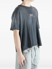 1:1 Top Quality Paly Hollywood Wash Distressed Hole Raw Cut Bright Blue Cropped Short Sleeve T-shirt