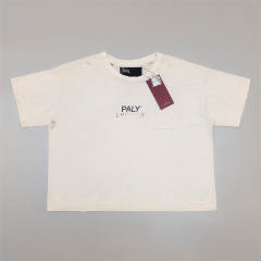 1:1 Top Quality Paly Hollywood Wash Distressed Hole Raw Cut Bright Blue Cropped Short Sleeve T-shirt