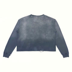 1:1 Top Quality Paly Hollywood Cropped Distressed Long Sleeve Fade Wash T-shirt