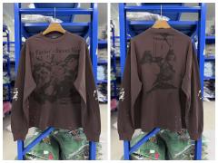 ERD My Father's Sweet Hand Vintage Portrait Dual Print Washed Brown Long Sleeve T-shirt