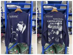 ERD German Vintage WWII Document Dual Print Washed Indigo Blue Long Sleeve T-shirt