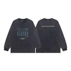 ERD Yes I Do Believe In God Vintage Religious Washed Charcoal Long Sleeve Tee