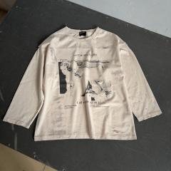 ERD One Class Act Dual Print Off White Vintage Distressed Long Sleeve T-shirt