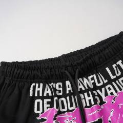 Front Pink Graffiti Letter Print Elastic Drawstring Loose Cotton Sweat Shorts 29356458