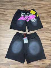 Front Pink Graffiti Letter Print Elastic Drawstring Loose Cotton Sweat Shorts 29356458