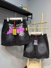 Front Pink Graffiti Letter Print Elastic Drawstring Loose Cotton Sweat Shorts 29356458