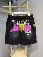 Front Pink Graffiti Letter Print Elastic Drawstring Loose Cotton Sweat Shorts 29356458