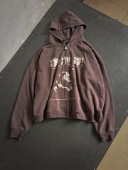 ERD Distressed Brown Cropped Zip Hoodie Mugshot Spiritual Therapy Print Grunge Streetwear