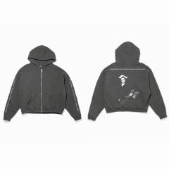 ERD Vintage Washed Black Cropped Hoodie Horror Graphic Streetwear Pullover