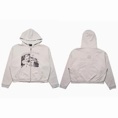 ERD Cream Cropped Zip-Up Hoodie I Still Have Hope Graphic Cross Print Streetwear Jacket