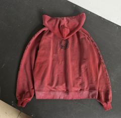 ERD Vintage Destroyed Red Graphic Hoodie Retro Streetwear Pullover