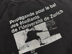 ERD Black Vintage Washed Crewneck European University Text Print Retro Grunge Sweatshirt