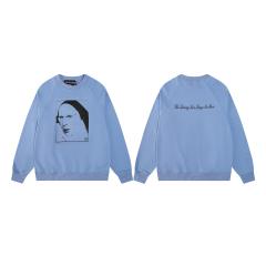 ERD Light Blue Raglan Crewneck Pullover ERD Nun Sketch Portrait Graphic Vintage Sweatshirt