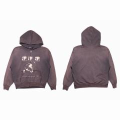 ERD Distressed Brown Cropped Zip Hoodie Mugshot Spiritual Therapy Print Grunge Streetwear