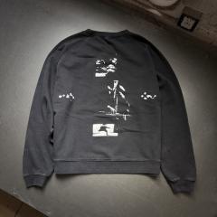 ERD Black Vintage Washed Crewneck European University Text Print Retro Grunge Sweatshirt