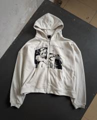 ERD Cream Cropped Zip-Up Hoodie I Still Have Hope Graphic Cross Print Streetwear Jacket