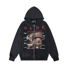 ERD Washed Black Zip Hoodie SADE Art Collage Print Grunge Streetwear Hoodie
