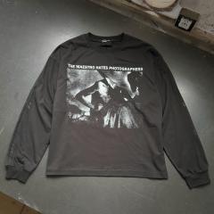 ERD Washed Black Cropped Long Sleeve Tee Vintage Maestro Figure Graphic Grunge Longsleeve T-Shirt