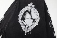 ERD Vintage Washed Black Long Sleeve T-Shirt Saint Teresa Statue Graphic French Text