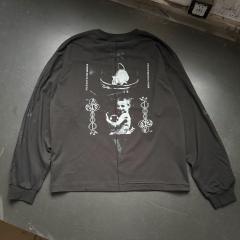 ERD Washed Black Cropped Long Sleeve Tee Vintage Maestro Figure Graphic Grunge Longsleeve T-Shirt